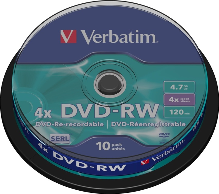 Verbatim DVD-RW, 4x, 4,7 GB/120 min, 10-pack spindel, SERL in de groep HOME ELECTRONICS / Opslagmedia / CD/DVD/BD-schijven / DVD-RW bij TP E-commerce Nordic AB (38-23704)