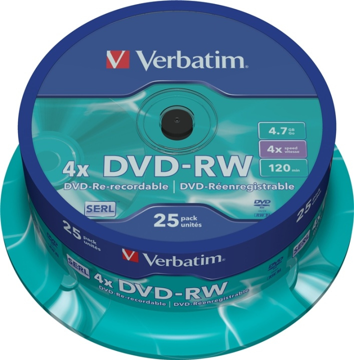 Verbatim DVD-RW, 4x, 4,7 GB/120 min, 25-pack spindel, SERL in de groep HOME ELECTRONICS / Opslagmedia / CD/DVD/BD-schijven / DVD-RW bij TP E-commerce Nordic AB (38-23706)
