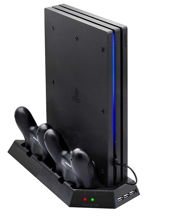 Vertikalt stativ med kylfläktar, laddningsstationer, USB-hub, Playstation 4 Pro in de groep HOME ELECTRONICS / Spelconsoles en accessoires / Sony PlayStation 4 bij TP E-commerce Nordic AB (38-27128)