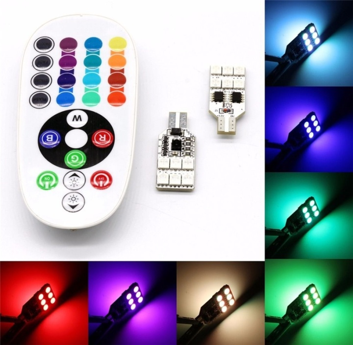 2-pack LED dekorationsljus, T10, RGB in de groep AUTO / Autoverlichting / Diodelampen / Halogeenlampen bij TP E-commerce Nordic AB (38-27314)