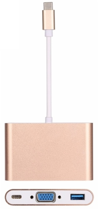 USB-C - VGA, multipoortadapter, goud in de groep COMPUTERS & RANDAPPARATUUR / Computerkabels / VGA / Adapters bij TP E-commerce Nordic AB (38-27861)