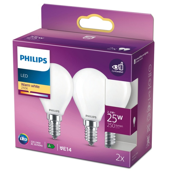 Philips 2-pack LED E14 Klot 25W Frost in de groep HOME ELECTRONICS / Verlichting / LED-lampen bij TP E-commerce Nordic AB (38-28880)