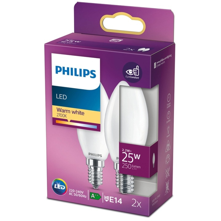 Philips 2-pack LED E14 Kron 25W Frost in de groep HOME ELECTRONICS / Verlichting / LED-lampen bij TP E-commerce Nordic AB (38-28882)