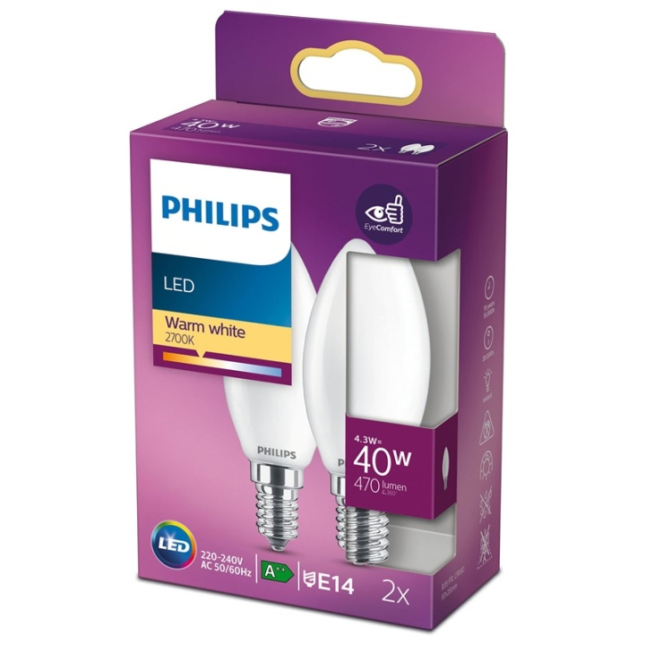 Philips 2-pack LED E14 Kron 40W Frost in de groep HOME ELECTRONICS / Verlichting / LED-lampen bij TP E-commerce Nordic AB (38-28883)