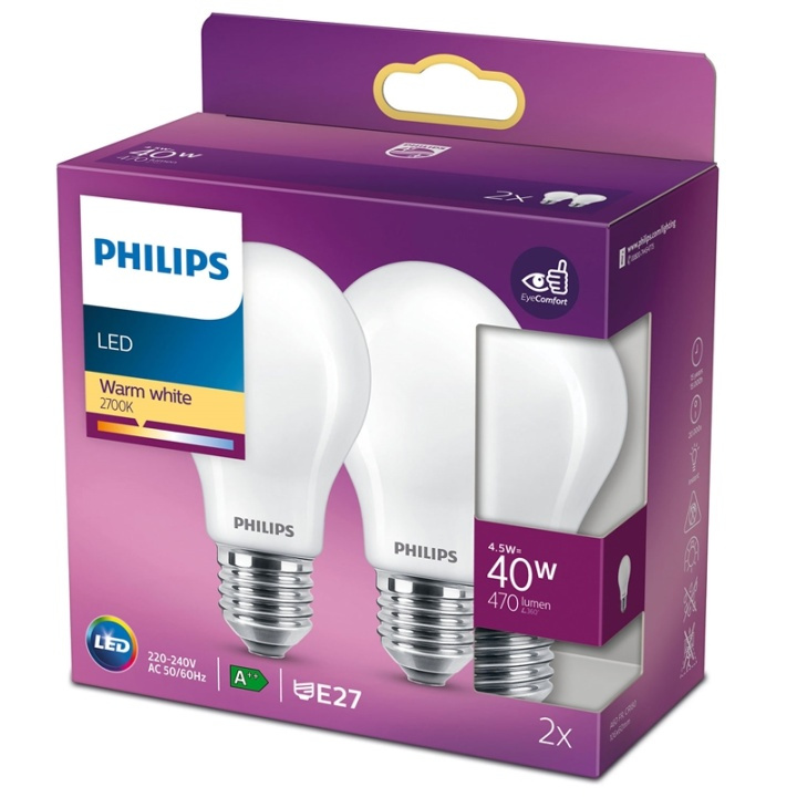 Philips 2-pack LED E27 Normal 40W Fros in de groep HOME ELECTRONICS / Verlichting / LED-lampen bij TP E-commerce Nordic AB (38-28884)