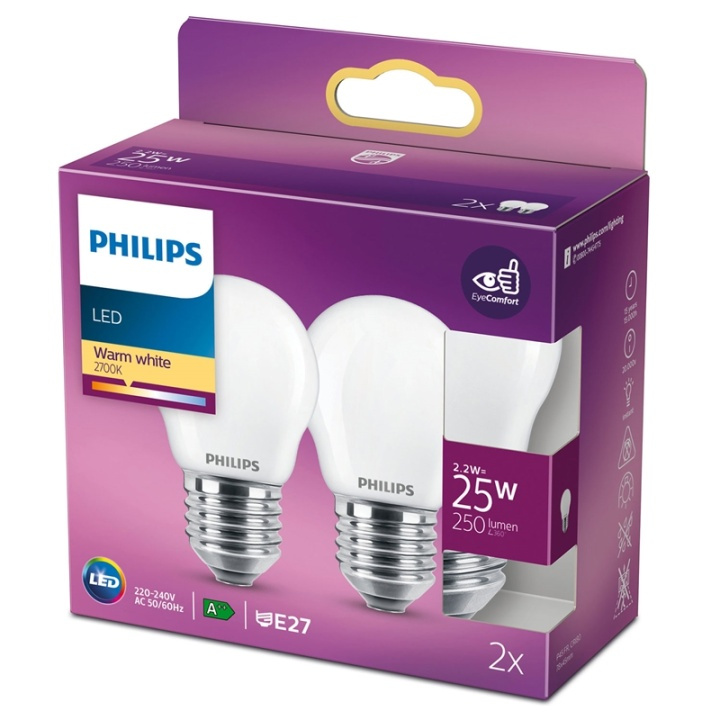 Philips 2-pack LED E27 P45 Klot 25W Fr in de groep HOME ELECTRONICS / Verlichting / LED-lampen bij TP E-commerce Nordic AB (38-28886)