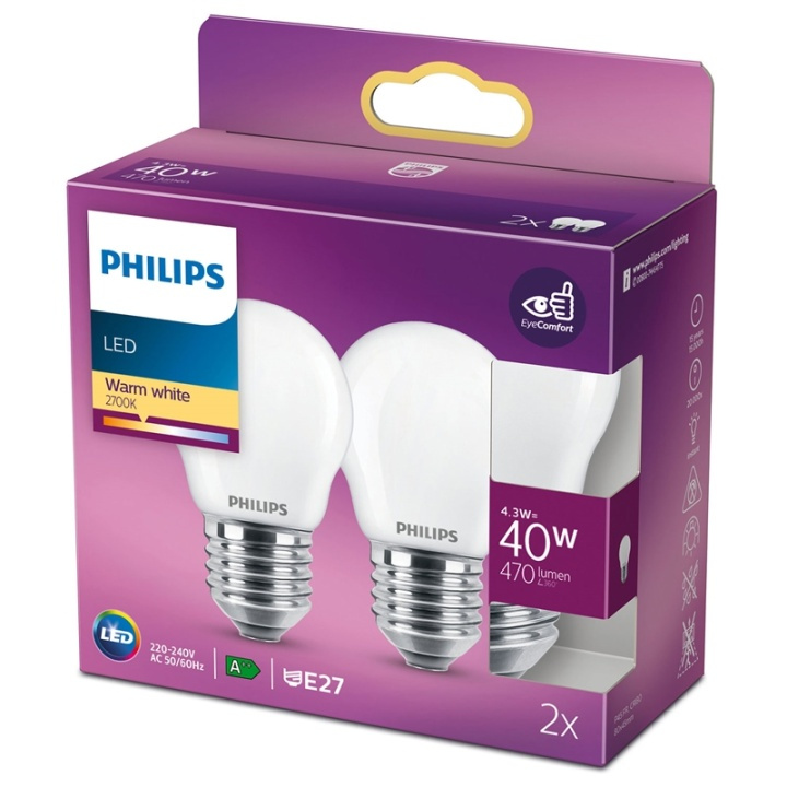 Philips 2-pack LED E27 P45 Klot 40W Fr in de groep HOME ELECTRONICS / Verlichting / LED-lampen bij TP E-commerce Nordic AB (38-28887)
