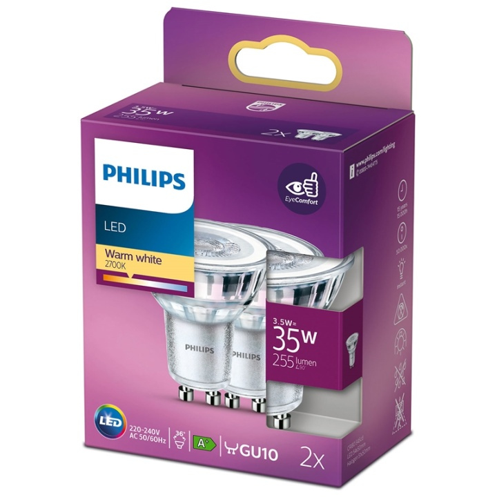 Philips 2-pack LED GU10 Spot 35W 255lm in de groep HOME ELECTRONICS / Verlichting / LED-lampen bij TP E-commerce Nordic AB (38-28891)
