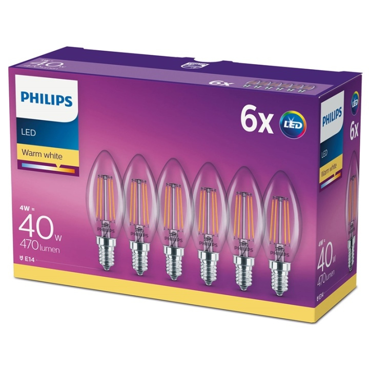 Philips 6-pack LED E14 Kron 40W Klar D in de groep HOME ELECTRONICS / Verlichting / LED-lampen bij TP E-commerce Nordic AB (38-28893)
