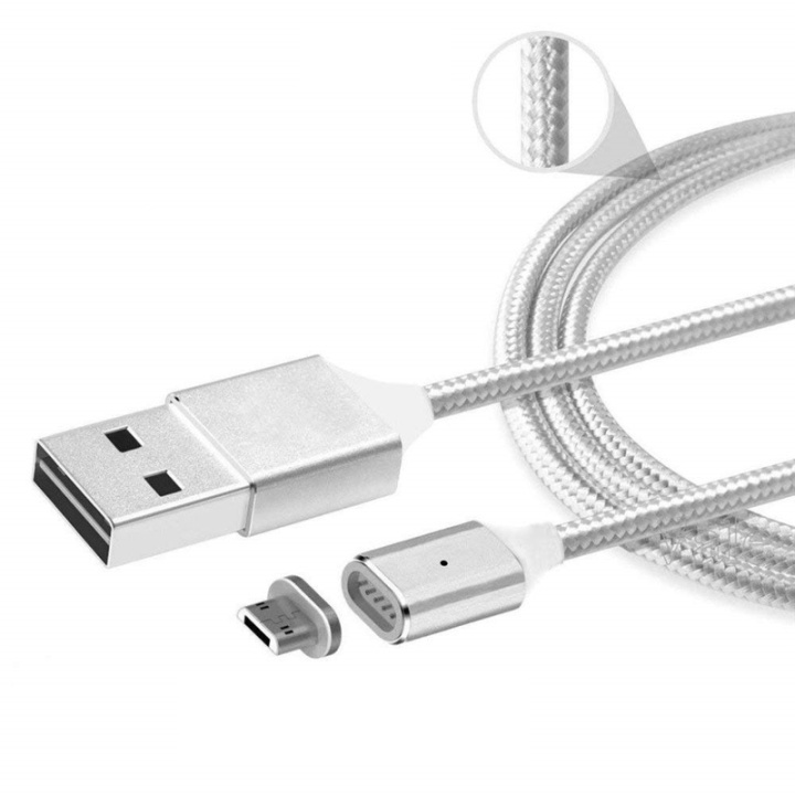 Magnetische Micro USB-kabel, 1 meter, textielbekleed, Zilver in de groep SMARTPHONE & TABLETS / Opladers & Kabels / Kabels / Kabels microUSB bij TP E-commerce Nordic AB (38-28997)
