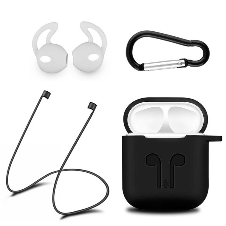 Siliconenkit voor Airpods, Siliconen hoesje, Riempje, Siliconen oordopjes, Karabijnhaak, Antwoord in de groep HOME ELECTRONICS / Audio & Beeld / Koptelefoon & Accessoires / Accessoires bij TP E-commerce Nordic AB (38-29054)
