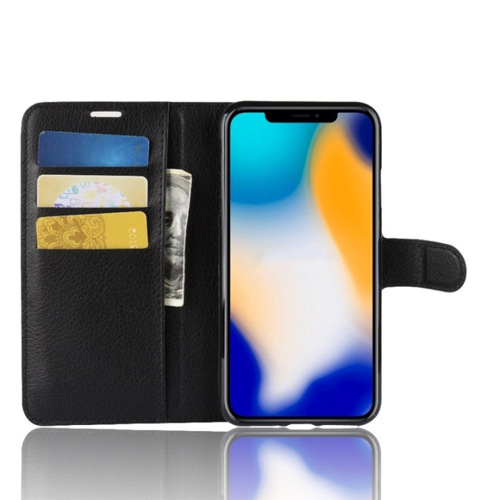 Portemonneehoes - iPhone XS Max, Zwart in de groep SMARTPHONE & TABLETS / Mobielbescherming / Apple / iPhone XS Max / Wallet Case bij TP E-commerce Nordic AB (38-29168)