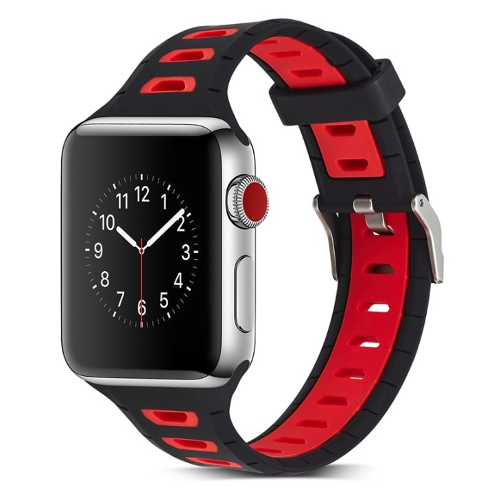 Siliconen horlogeband Apple Watch, 42 mm, zwart, rood in de groep SMARTPHONE & TABLETS / Training, thuis & vrije tijd / Apple Watch & Accessoires / Accessoires bij TP E-commerce Nordic AB (38-29514)