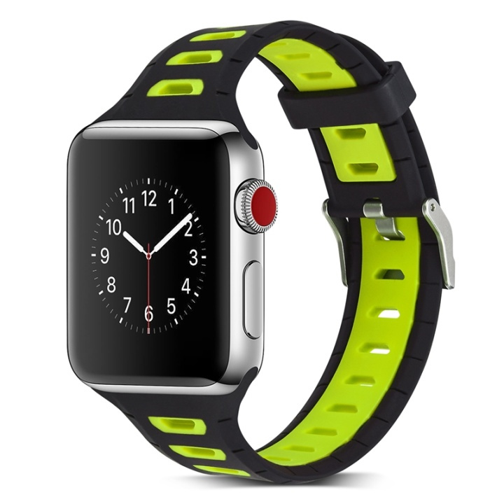 Siliconen horlogeband compatibel met Apple Watch, 42mm, Zwart, Geel in de groep SMARTPHONE & TABLETS / Training, thuis & vrije tijd / Apple Watch & Accessoires / Accessoires bij TP E-commerce Nordic AB (38-29515)