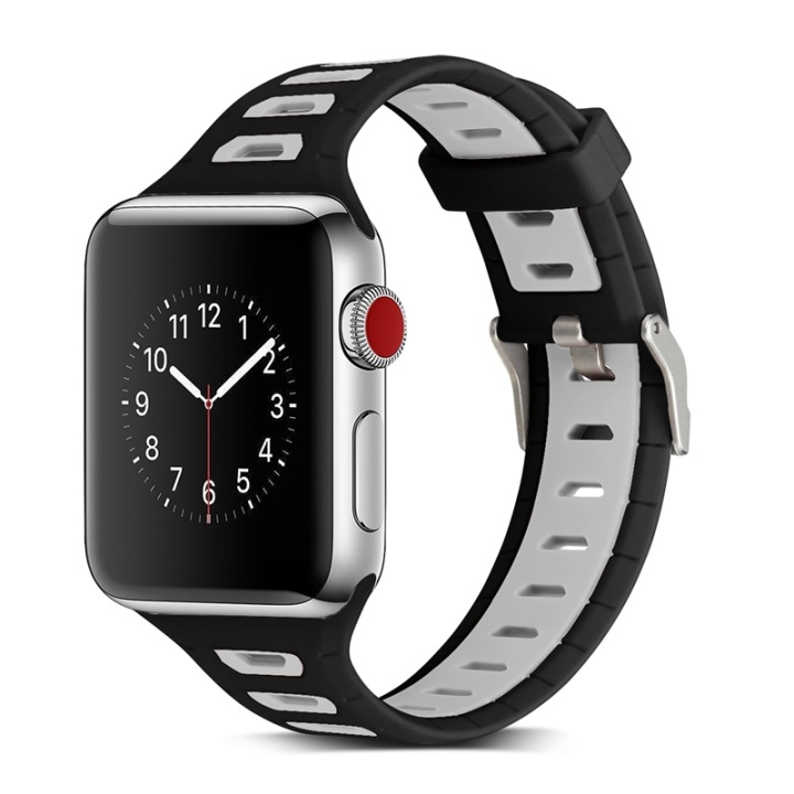 Siliconen horlogeband compatibel met Apple Watch, 42mm, Zwart, Grijs in de groep SMARTPHONE & TABLETS / Training, thuis & vrije tijd / Apple Watch & Accessoires / Accessoires bij TP E-commerce Nordic AB (38-29516)