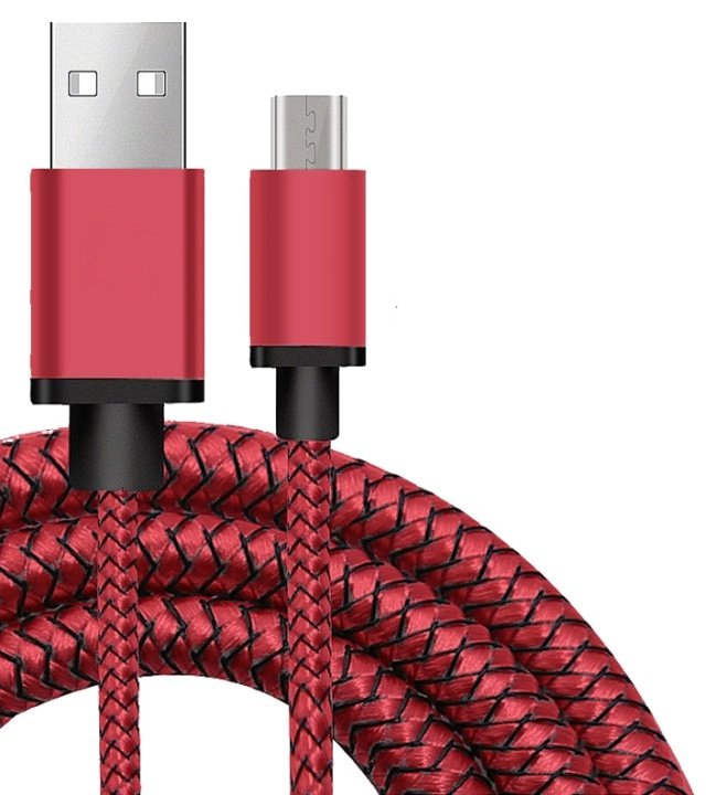 Micro-USB Textielkabel 1 m, Rood in de groep SMARTPHONE & TABLETS / Opladers & Kabels / Kabels / Kabels microUSB bij TP E-commerce Nordic AB (38-29683)