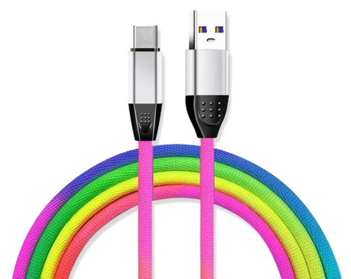 Micro-USB Textielkabel 1 m, Rainbow kleuren in de groep SMARTPHONE & TABLETS / Opladers & Kabels / Kabels / Kabels microUSB bij TP E-commerce Nordic AB (38-29684)