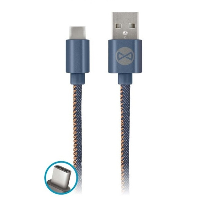 Forever USB C, spijkerbroek met textiel 1m in de groep SMARTPHONE & TABLETS / Opladers & Kabels / Kabels / Kabels Type C bij TP E-commerce Nordic AB (38-29752)