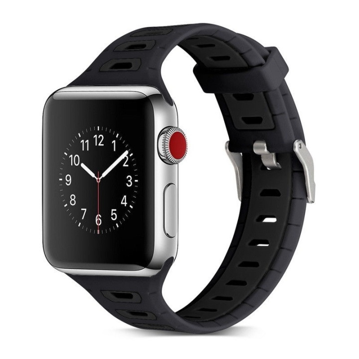 Siliconen horlogeband Apple Watch, 42 mm, Sport, Zwart in de groep SMARTPHONE & TABLETS / Training, thuis & vrije tijd / Apple Watch & Accessoires / Accessoires bij TP E-commerce Nordic AB (38-29812)