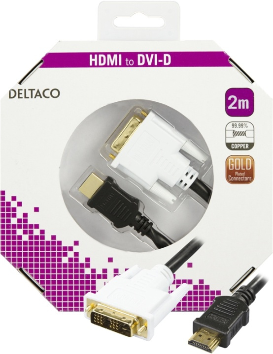 DELTACO HDMI to DVI-cable, Full HD @60Hz, 2m, black/white in de groep COMPUTERS & RANDAPPARATUUR / Computerkabels / DVI / Kabels bij TP E-commerce Nordic AB (38-35138)