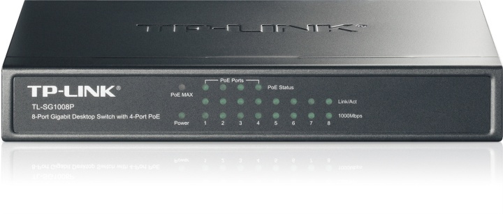 TP-LINK switch 8x10/100/1000Mbps, RJ45, 4xPoE, bordsmodell, svart in de groep COMPUTERS & RANDAPPARATUUR / Netwerk / Schakelaars / 10/100/1000Mbps bij TP E-commerce Nordic AB (38-35312)