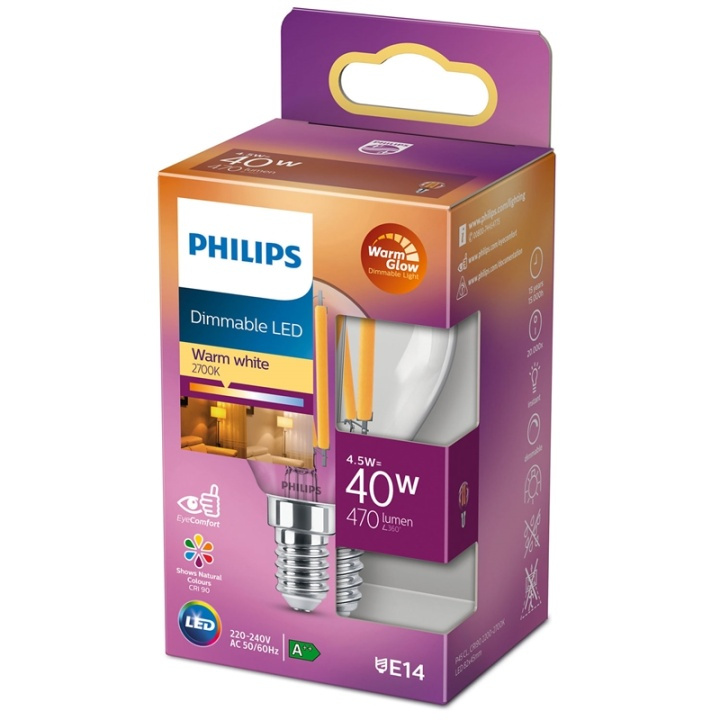 Philips LED E14 Klot 40W 470 lm Klar Dimbar in de groep HOME ELECTRONICS / Verlichting / LED-lampen bij TP E-commerce Nordic AB (38-35658)