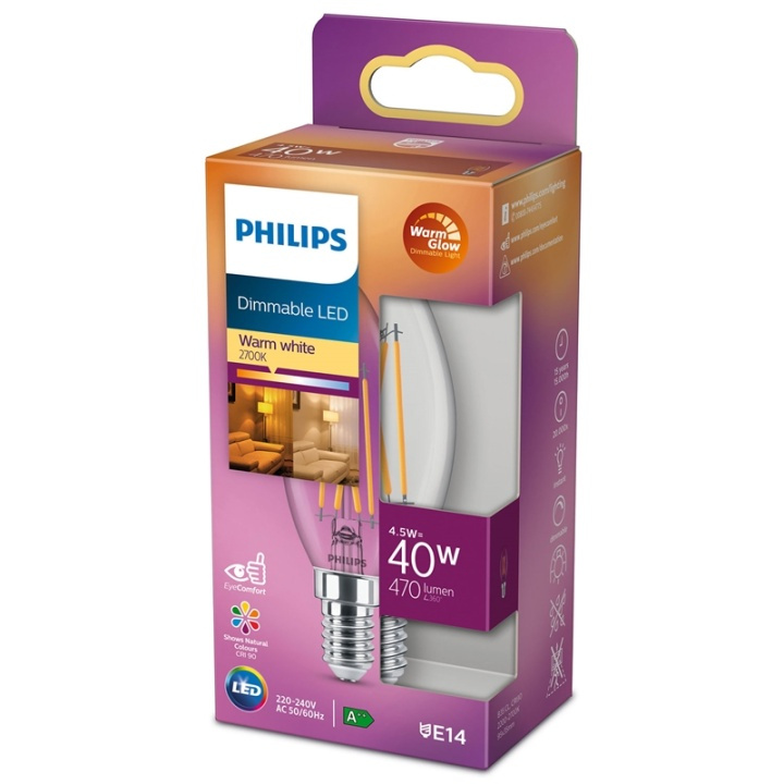 Philips LED E14 Kron 40W Klar Dimbar W in de groep HOME ELECTRONICS / Verlichting / LED-lampen bij TP E-commerce Nordic AB (38-35681)