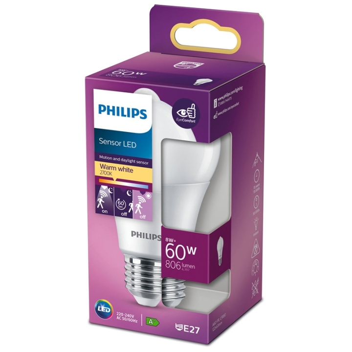 Philips LED E27 Normal 60W Rörelsesens in de groep HOME ELECTRONICS / Verlichting / LED-lampen bij TP E-commerce Nordic AB (38-35900)