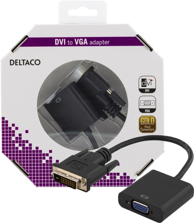 DELTACO DVI-adapter, DVI-D Dual-VGA, 24+1-pin ha-15-pin ho, svart in de groep COMPUTERS & RANDAPPARATUUR / Computerkabels / DVI / Adapters bij TP E-commerce Nordic AB (38-36718)