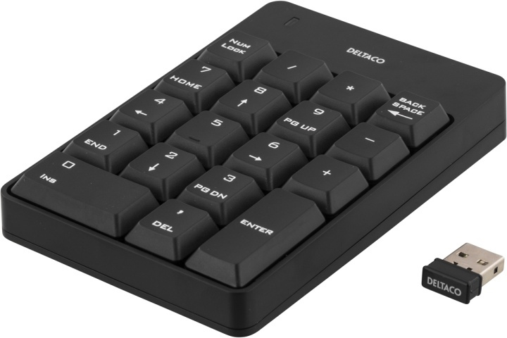 DELTACO trådlöst numeriskt tangentbord, USB, 10m räckvidd, svart in de groep COMPUTERS & RANDAPPARATUUR / Muizen en toetsenborden / Toetsenborden / Draadloos bij TP E-commerce Nordic AB (38-36763)