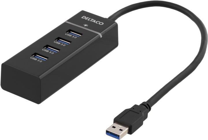 DELTACO USB 3.0 hubb, 4-portar, aluminium, svart in de groep COMPUTERS & RANDAPPARATUUR / Computeraccessoires / USB-hubs bij TP E-commerce Nordic AB (38-36778)