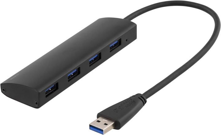 DELTACO USB 3.1 Gen 1 hubb, 4xTyp A hona, aluminium, svart in de groep COMPUTERS & RANDAPPARATUUR / Computeraccessoires / USB-hubs bij TP E-commerce Nordic AB (38-36779)