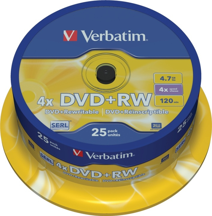 Verbatim DVD+RW, 1-4x, 4,7 GB/120 min, 25-pack spindel, SERL in de groep HOME ELECTRONICS / Opslagmedia / CD/DVD/BD-schijven / DVD+R bij TP E-commerce Nordic AB (38-37124)