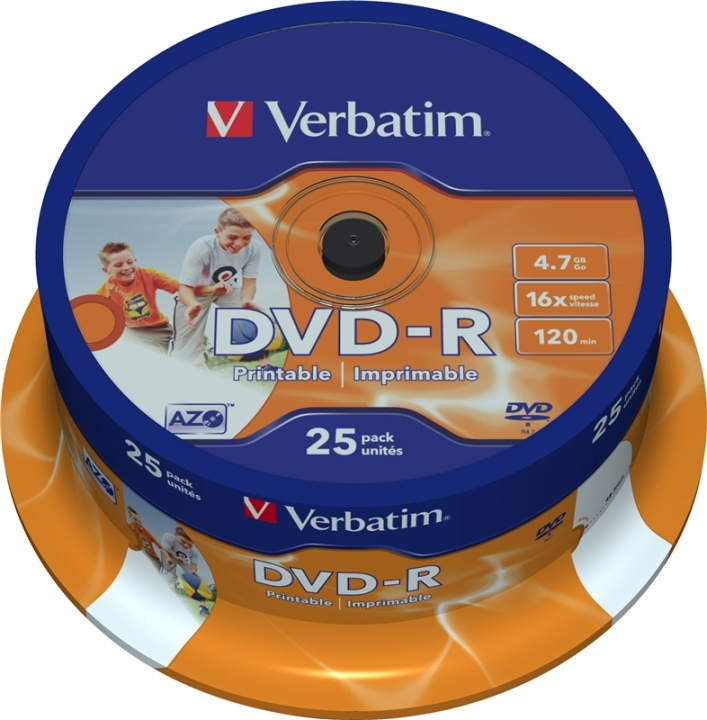 Verbatim DVD-R, 16x, 4,7 GB/120 min, 25-pack spindel, AZO, printable in de groep HOME ELECTRONICS / Opslagmedia / CD/DVD/BD-schijven / DVD-R bij TP E-commerce Nordic AB (38-37129)