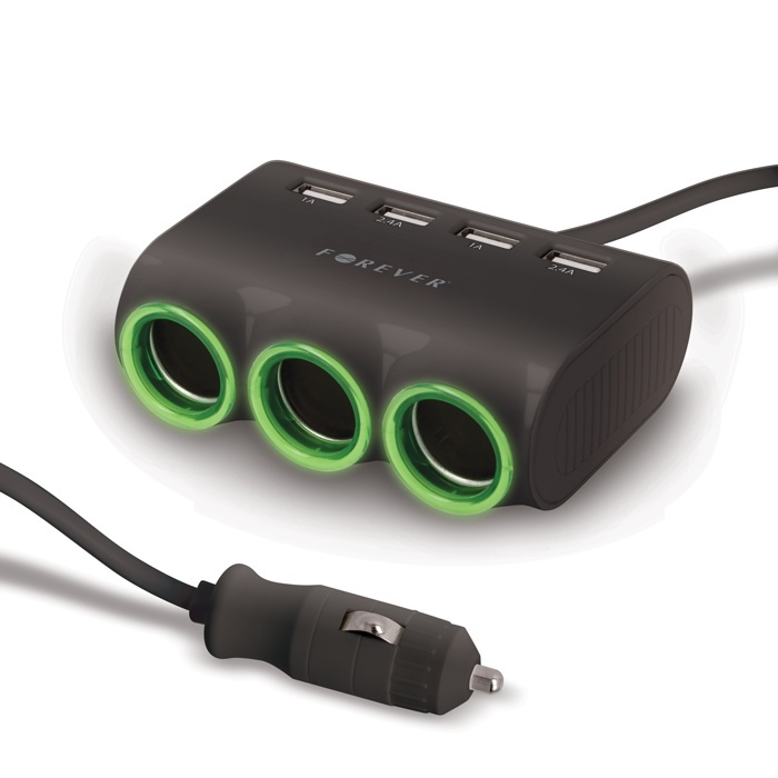 Forever Cigguttag-splitter 1 till 3 samt 4 x USB-portar in de groep AUTO / Auto-accessoires / 12 volt-accessoires bij TP E-commerce Nordic AB (38-39236)