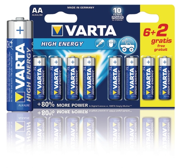 Varta Alkaline Batterij AA 1.5 V High Energy 8-Promotional Blister in de groep HOME ELECTRONICS / Batterijen & Opladers / Batterijen / Batterijen voor hoortoestellen bij TP E-commerce Nordic AB (38-41918)