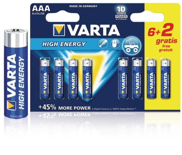 Varta Alkaline Batterij AAA 1.5 V High Energy 8-Promotional Blister in de groep HOME ELECTRONICS / Batterijen & Opladers / Batterijen / AAA bij TP E-commerce Nordic AB (38-41924)