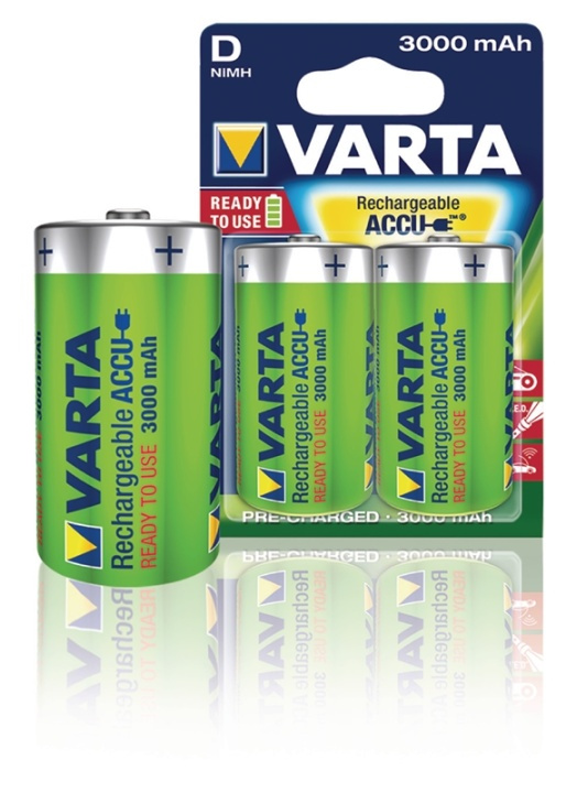 Varta Oplaadbare NiMH-Batterij D | 1.2 V DC | 3000 mAh | Voorgeladen | 2-Blister | HR20 | Geel / Groen in de groep HOME ELECTRONICS / Batterijen & Opladers / Oplaadbare batterijen / Overigen bij TP E-commerce Nordic AB (38-41943)