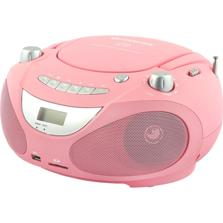 Champion Boombox CD/Radio/MP3/USB Pink in de groep HOME ELECTRONICS / Audio & Beeld / Thuisbioscoop, Hifi en Draagbaar / Compacte stereo- en platenspelers bij TP E-commerce Nordic AB (38-43205)