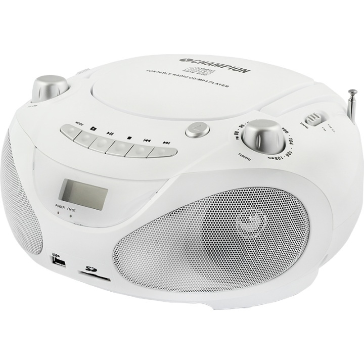 Champion Boombox CD/Radio/MP3/USB White in de groep HOME ELECTRONICS / Audio & Beeld / Thuisbioscoop, Hifi en Draagbaar / Compacte stereo- en platenspelers bij TP E-commerce Nordic AB (38-43206)