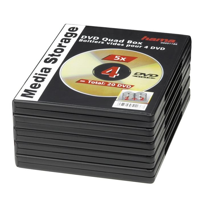 HAMA Quad Box DVD Jewel Case, pack of 5, black in de groep HOME ELECTRONICS / Opslagmedia / CD/DVD/BD-schijven / Cd/dvd-opslag bij TP E-commerce Nordic AB (38-47340)
