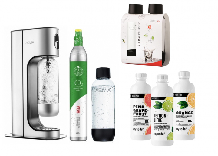 AGA Aqvia Exclusive Steel Black Paket in de groep HUISHOUDEN & TUIN / Huishoudelijke apparaten / Water & Sap / Carbonatatiemachines / Carbonatatiemachines bij TP E-commerce Nordic AB (38-5273PKT)