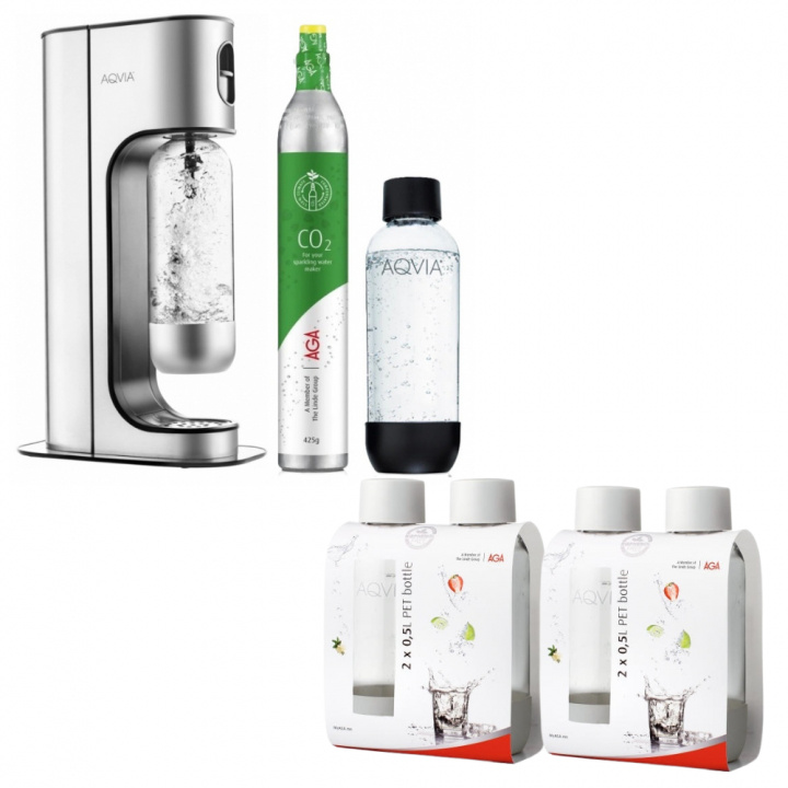 AGA Aqvia Exclusive Steel Black inkl. 2 1L flaskor, 4x0,5L flaskor + kolsyrepatron in de groep HUISHOUDEN & TUIN / Huishoudelijke apparaten / Water & Sap / Carbonatatiemachines / Carbonatatiemachines bij TP E-commerce Nordic AB (38-5273PKT3)