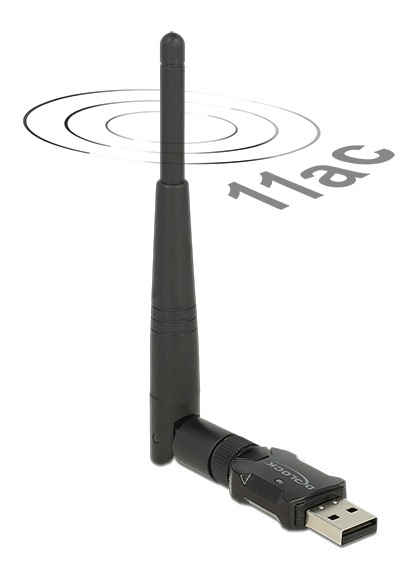 DeLOCK wireless USB network card, external antenna, 802.11ac, black in de groep COMPUTERS & RANDAPPARATUUR / Netwerk / Netwerkkaarten / USB Draadloos bij TP E-commerce Nordic AB (38-52937)