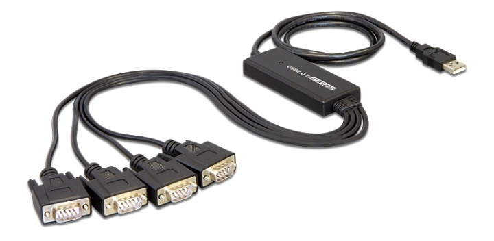 DeLOCK USB 2.0 to 4xSerial adapter, 1xUSB Type A ma, 4xDB9 ma, black in de groep COMPUTERS & RANDAPPARATUUR / Computerkabels / Overige computerkabels bij TP E-commerce Nordic AB (38-52956)