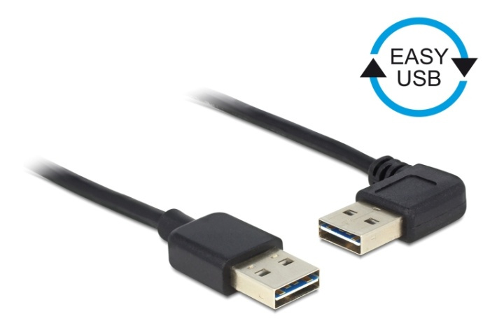 DeLOCK USB cable, turnable USB-A connectors, male, angled, 1m, black in de groep COMPUTERS & RANDAPPARATUUR / Computerkabels / USB / USB-A / Kabels bij TP E-commerce Nordic AB (38-53038)