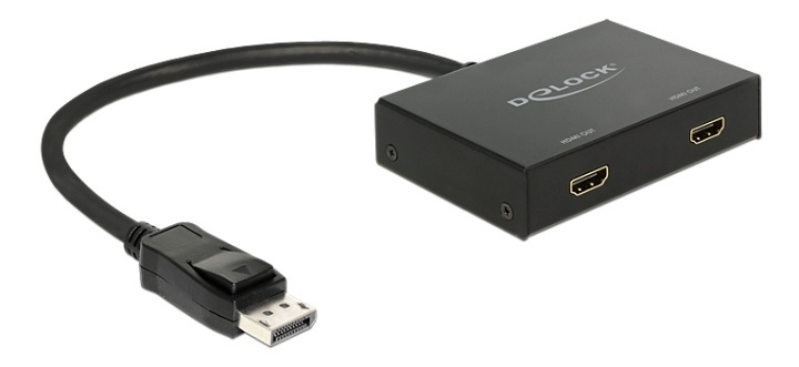 DeLOCK DisplayPort to 2xHDMI splitter, Ultra HD in 30Hz, black in de groep COMPUTERS & RANDAPPARATUUR / Computerkabels / DisplayPort / Adapters bij TP E-commerce Nordic AB (38-53106)