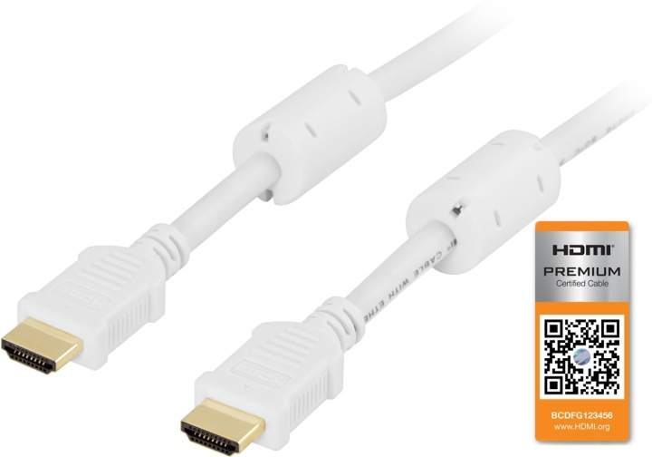 DELTACO HDMI cable, Premium High Speed HDMI with Ethernet, 3m, white in de groep HOME ELECTRONICS / Kabels & Adapters / HDMI / Kabels bij TP E-commerce Nordic AB (38-5314)