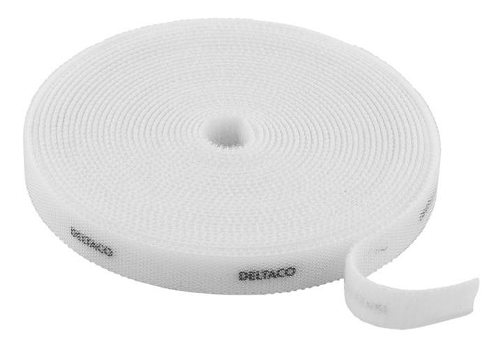 DELTACO Hook and loop fastener cable ties, width 10mm, 5m, white in de groep HOME ELECTRONICS / Kabels & Adapters / Kabelbeheer bij TP E-commerce Nordic AB (38-53209)