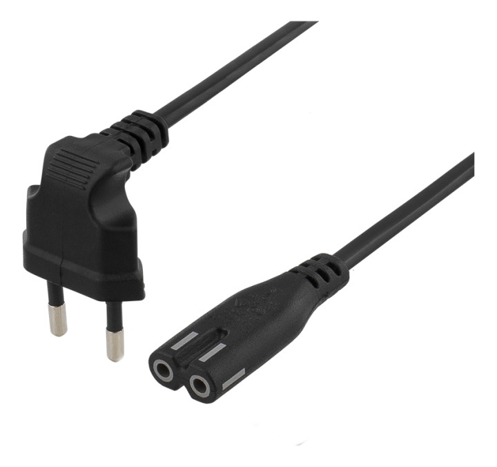 DELTACO power cable, angled CEE 7/16, straight IEC 60320 C7, 3m, black in de groep COMPUTERS & RANDAPPARATUUR / Computerkabels / Elektrische kabels bij TP E-commerce Nordic AB (38-53255)